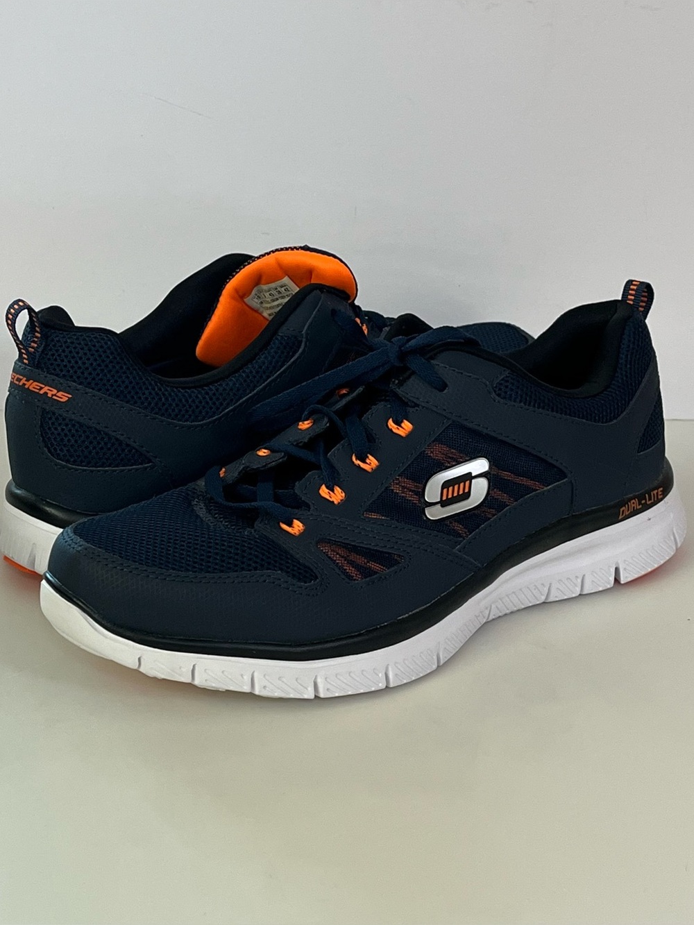 Skechers Mens Sneakers Flex Advantage Navy Blue Orange Gel Memory Foam 10